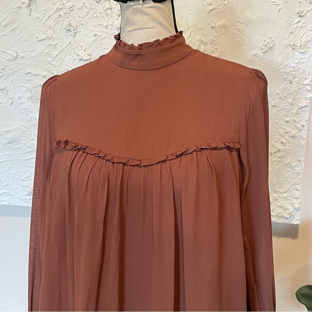 Reformation Jourdan Long Sleeve Mini Dress in Cinnamon Brown Sz Small - Picture 6 of 10
